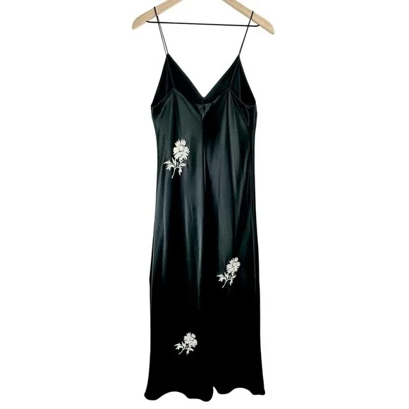 RARE Tory Burch Satin Maxi Slip Dress Womens Size 14 Black Floral Formal Prom